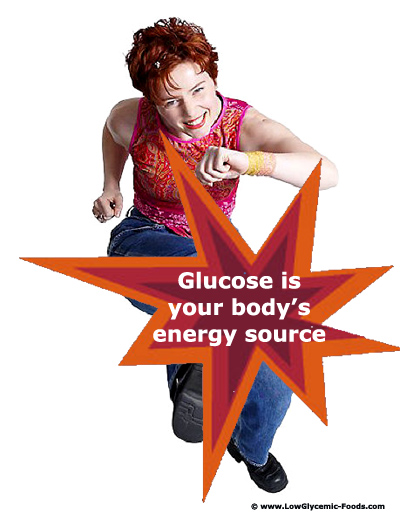 Glucose is the body's energy source. Picture of energetic woman kidcking into the air.