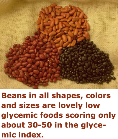 Picture of yellow, red and black beans which are all low in the glycemic index.